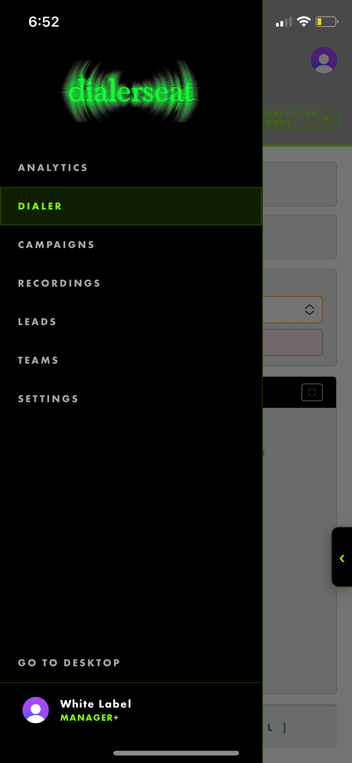Neon themed white-label sidebar